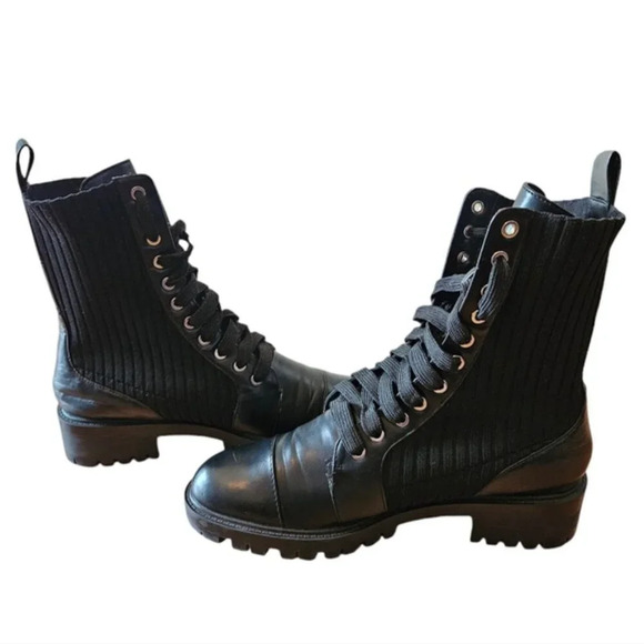 Zara Low Heeled Contrasting Moto Combat Lace Up Ankle Biker Boots Black Size 41. - Picture 13 of 16